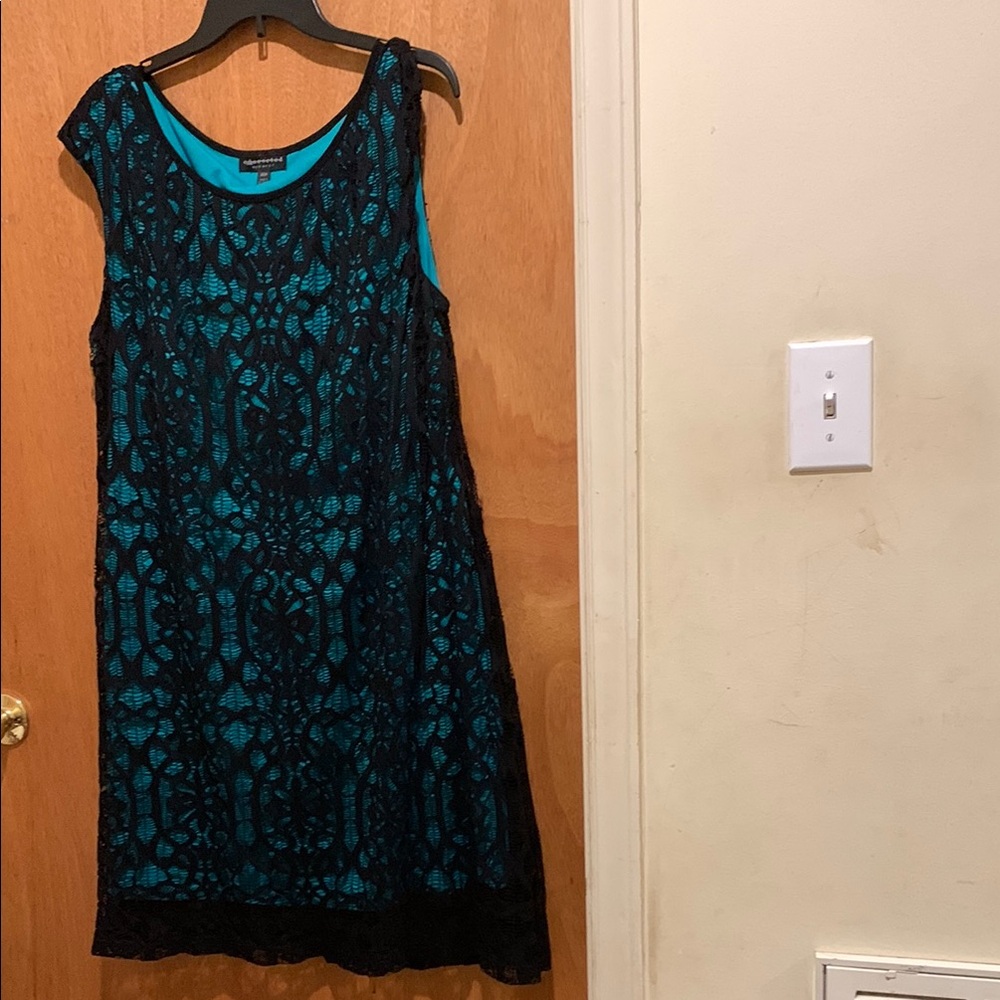 Connected Apparel Black and Teal Lace Dress